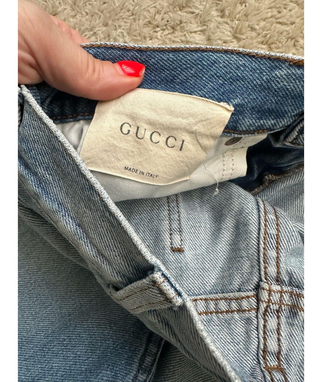 GUCCI Голубые хлопковые джинсы слим, фото 4