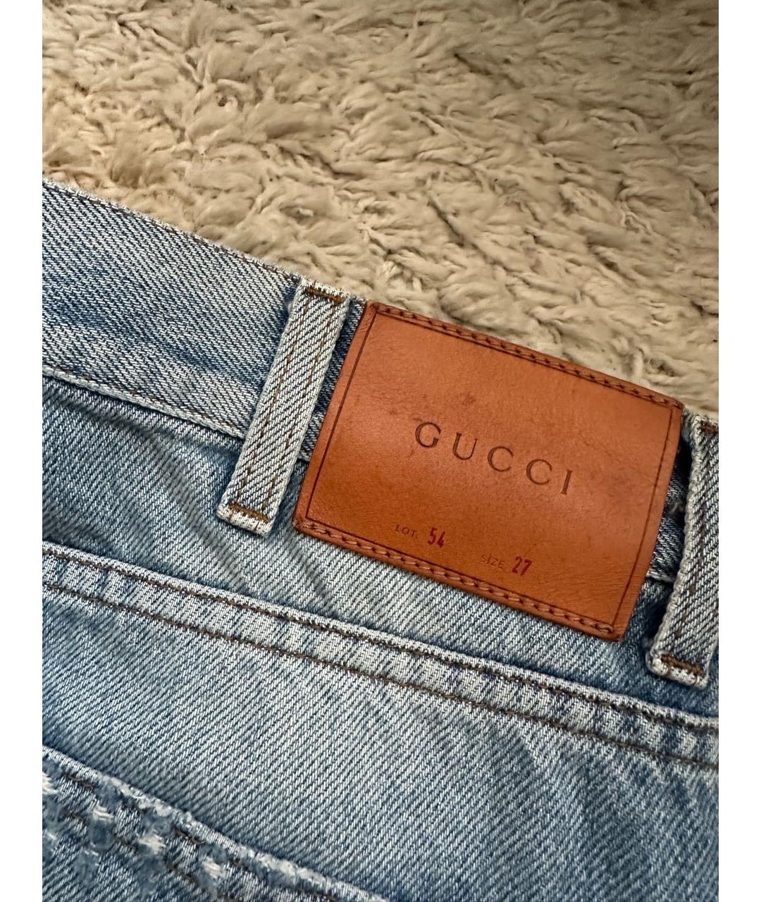 GUCCI Голубые хлопковые джинсы слим, фото 3