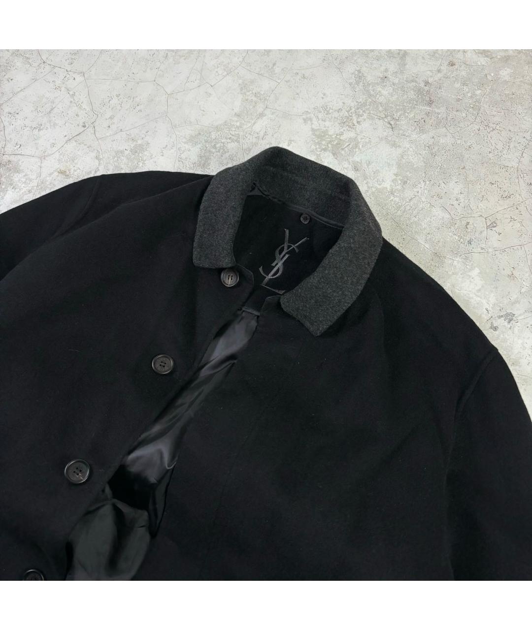 YVES SAINT LAURENT BEAUTY Черное шерстяное пальто, фото 2