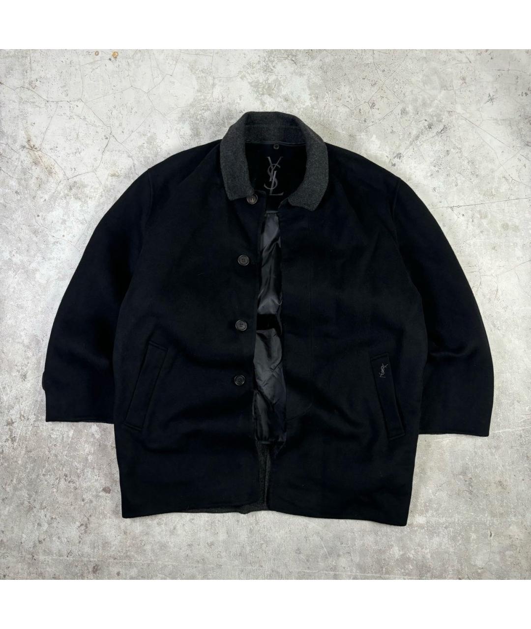 YVES SAINT LAURENT BEAUTY Черное шерстяное пальто, фото 7