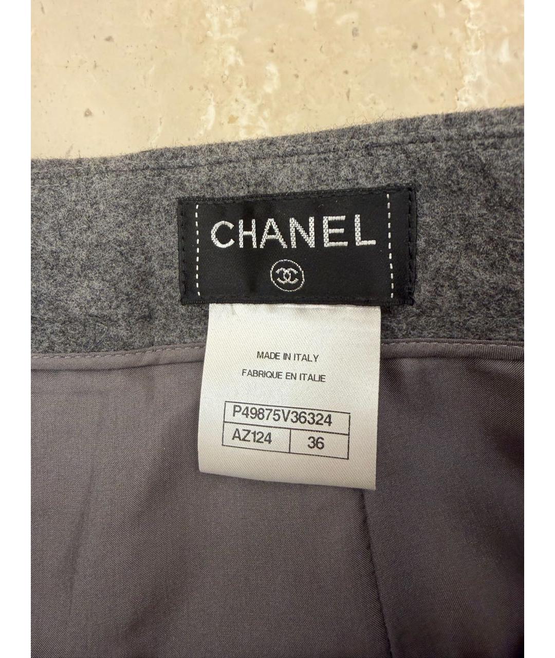 CHANEL Серые шерстяные брюки широкие, фото 4