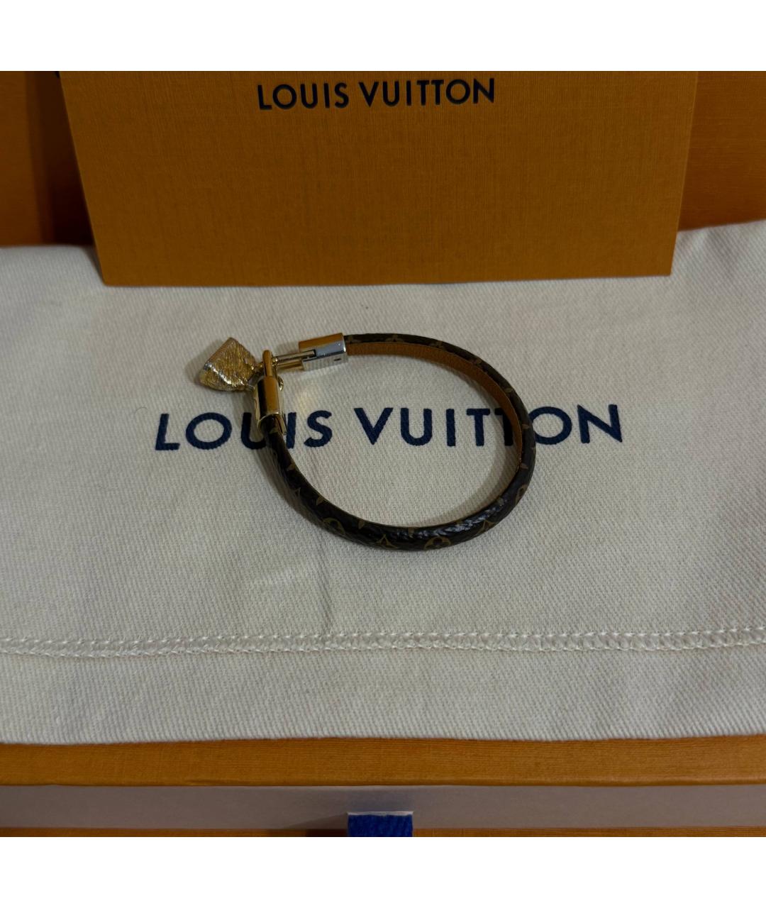 LOUIS VUITTON Коричневый кожаный браслет, фото 7