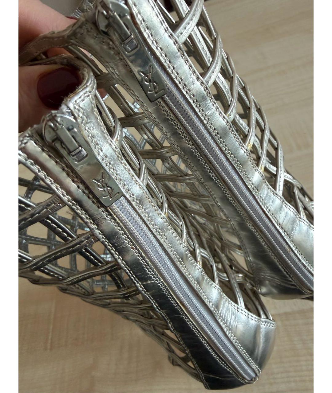 SAINT LAURENT Серебряные кожаные ботильоны, фото 5