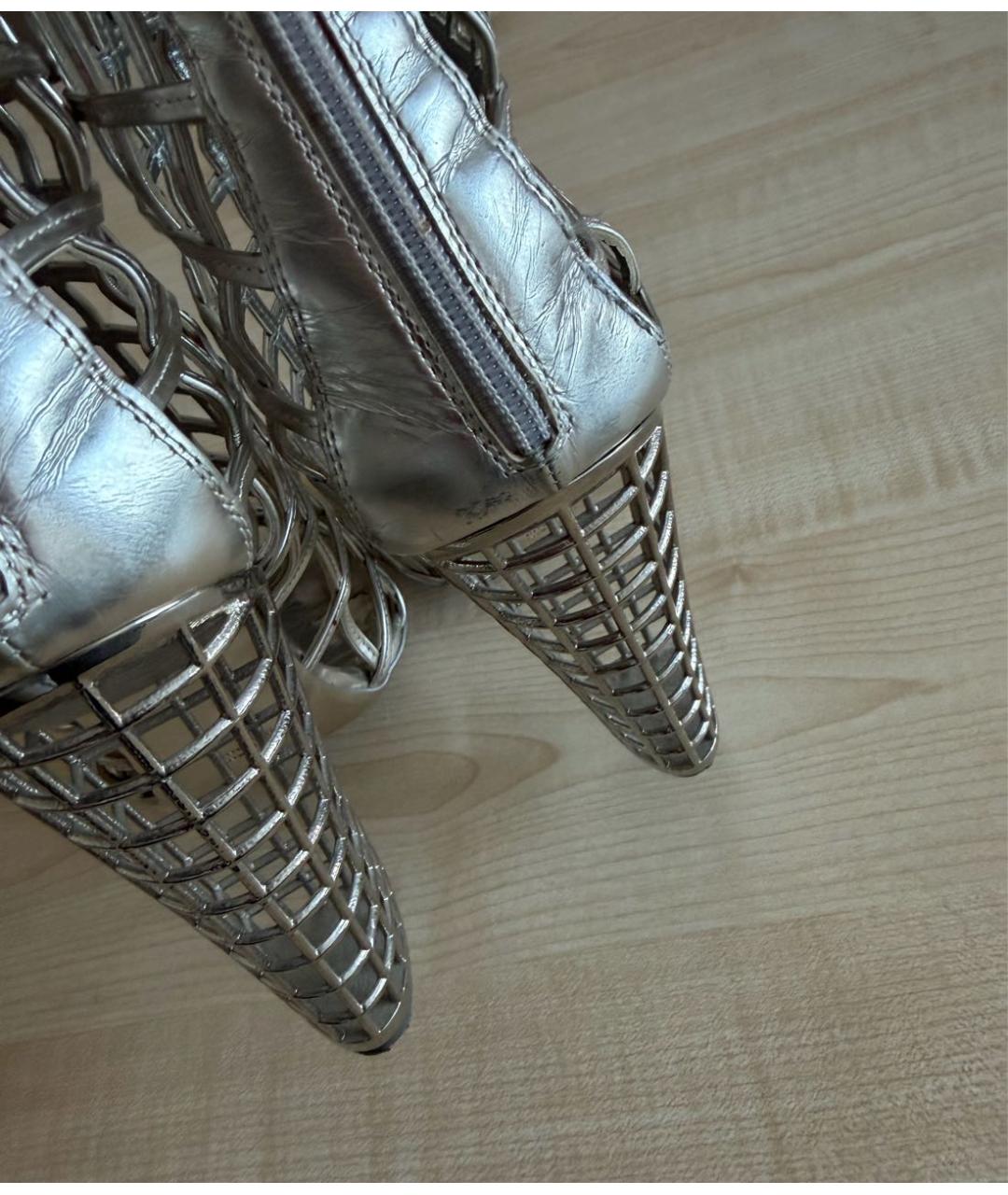 SAINT LAURENT Серебряные кожаные ботильоны, фото 6