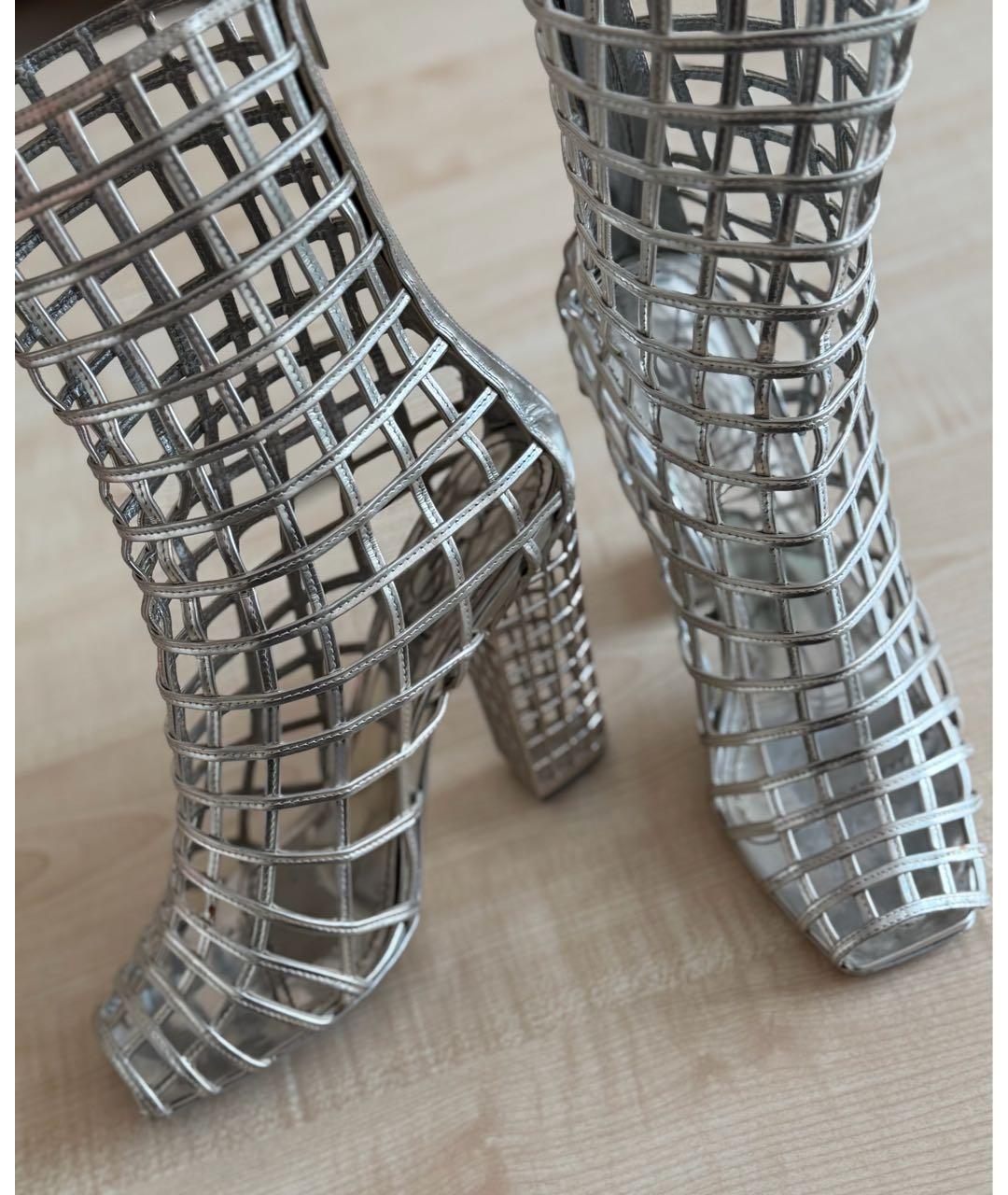 SAINT LAURENT Серебряные кожаные ботильоны, фото 4