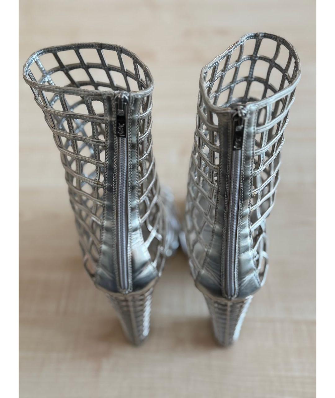 SAINT LAURENT Серебряные кожаные ботильоны, фото 3