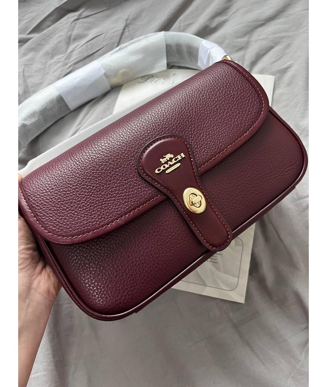 COACH Бордовая кожаная сумка через плечо, фото 5