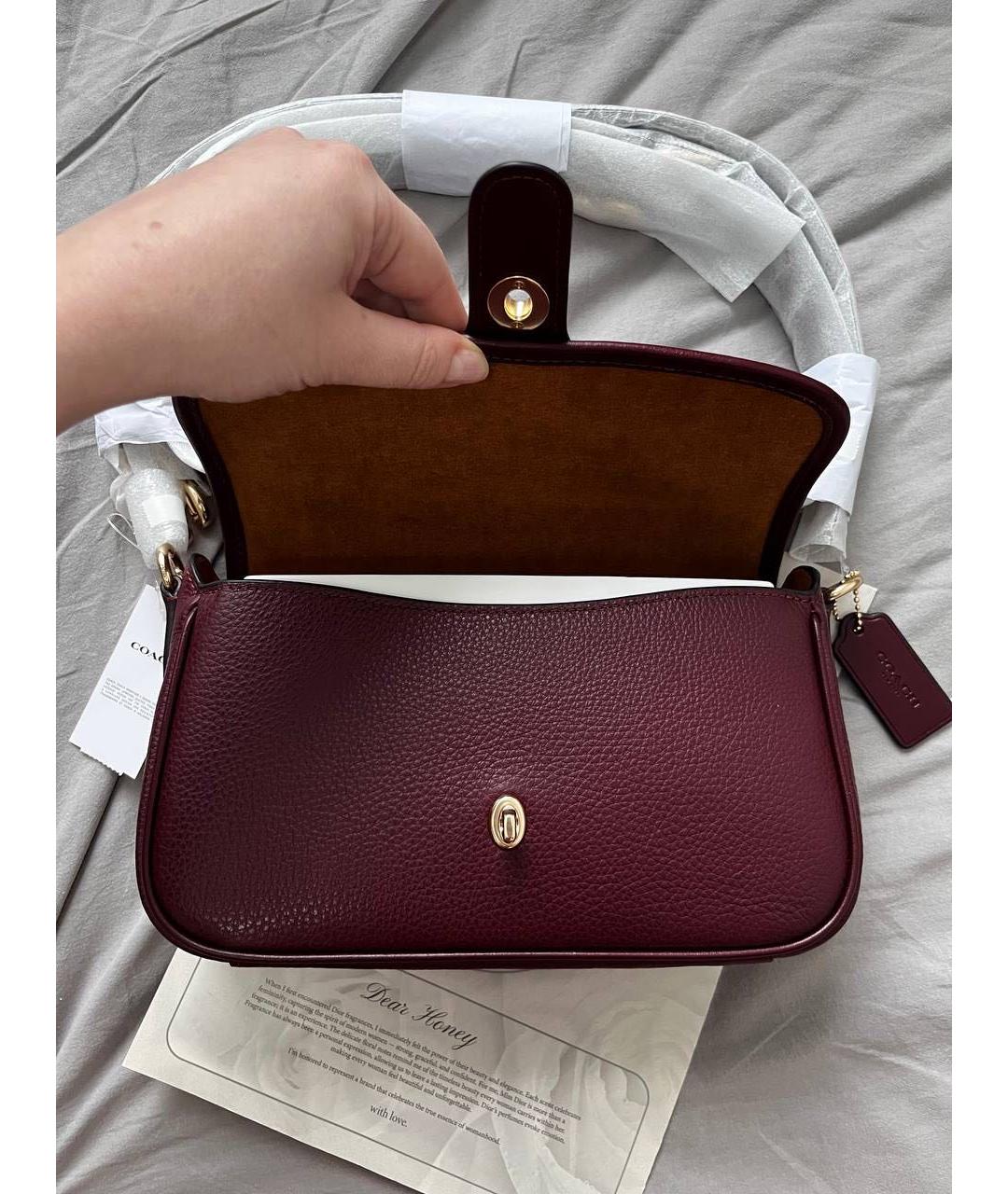 COACH Бордовая кожаная сумка через плечо, фото 4