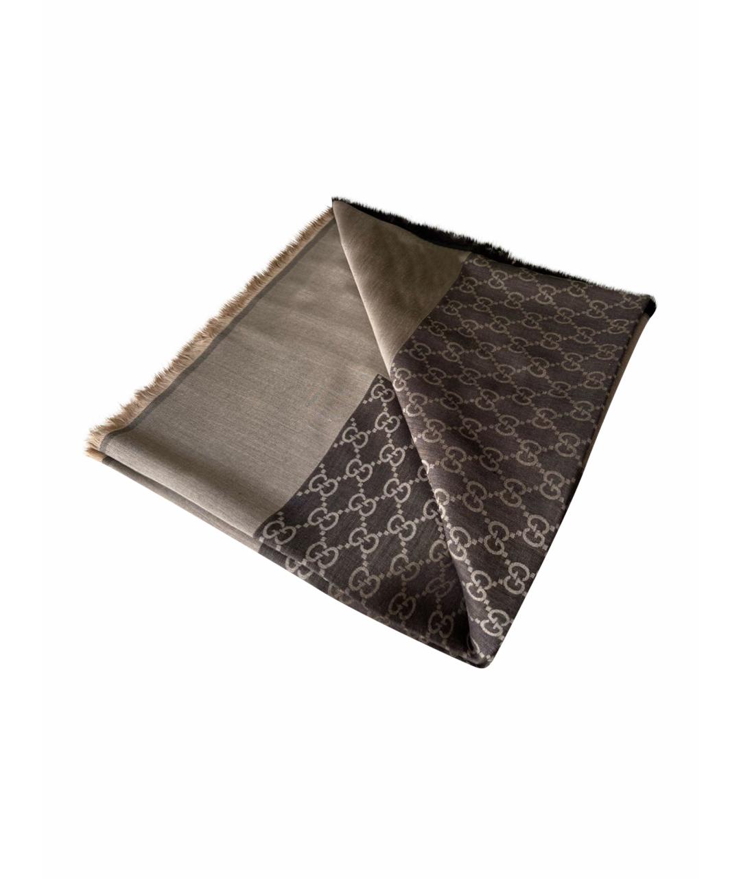 GUCCI Коричневый шерстяной платок, фото 1