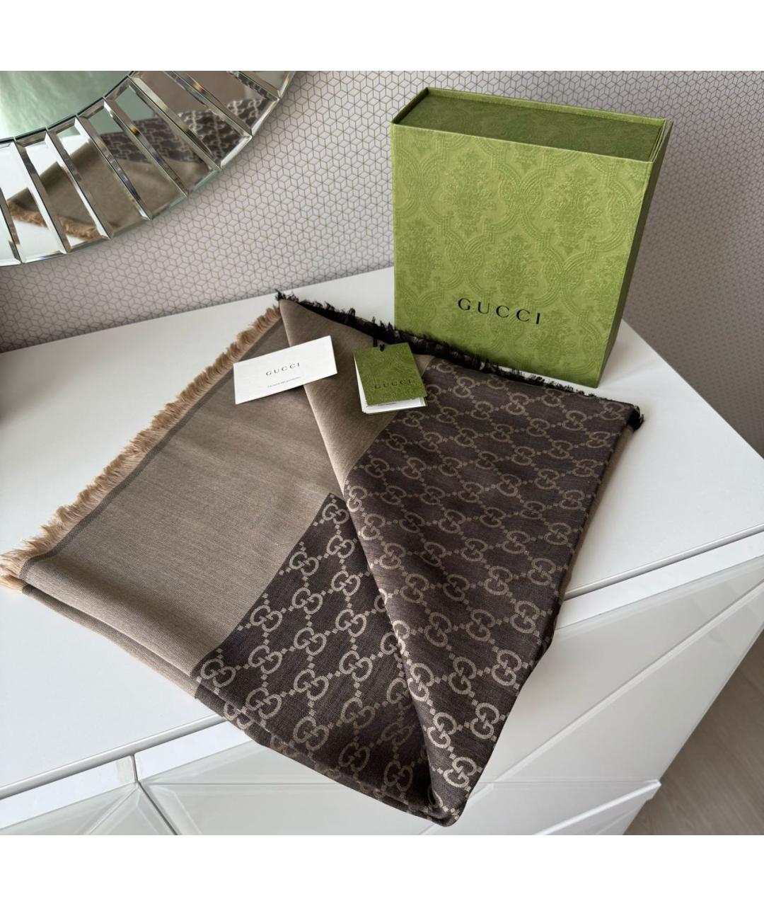 GUCCI Коричневый шерстяной платок, фото 9