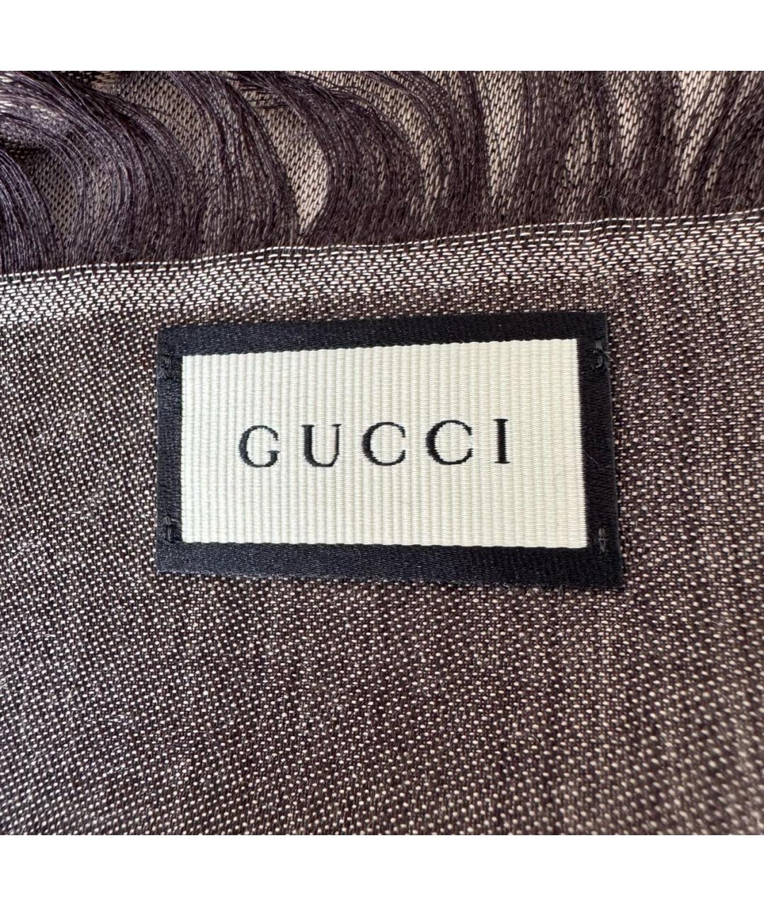 GUCCI Коричневый шерстяной платок, фото 6