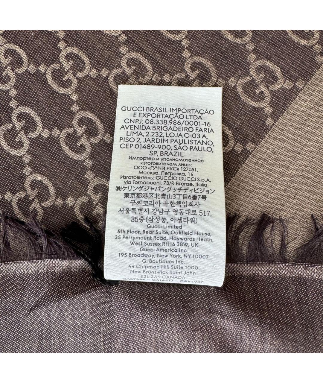 GUCCI Коричневый шерстяной платок, фото 5