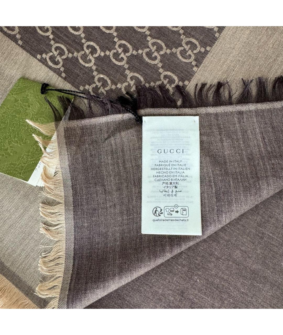 GUCCI Коричневый шерстяной платок, фото 4