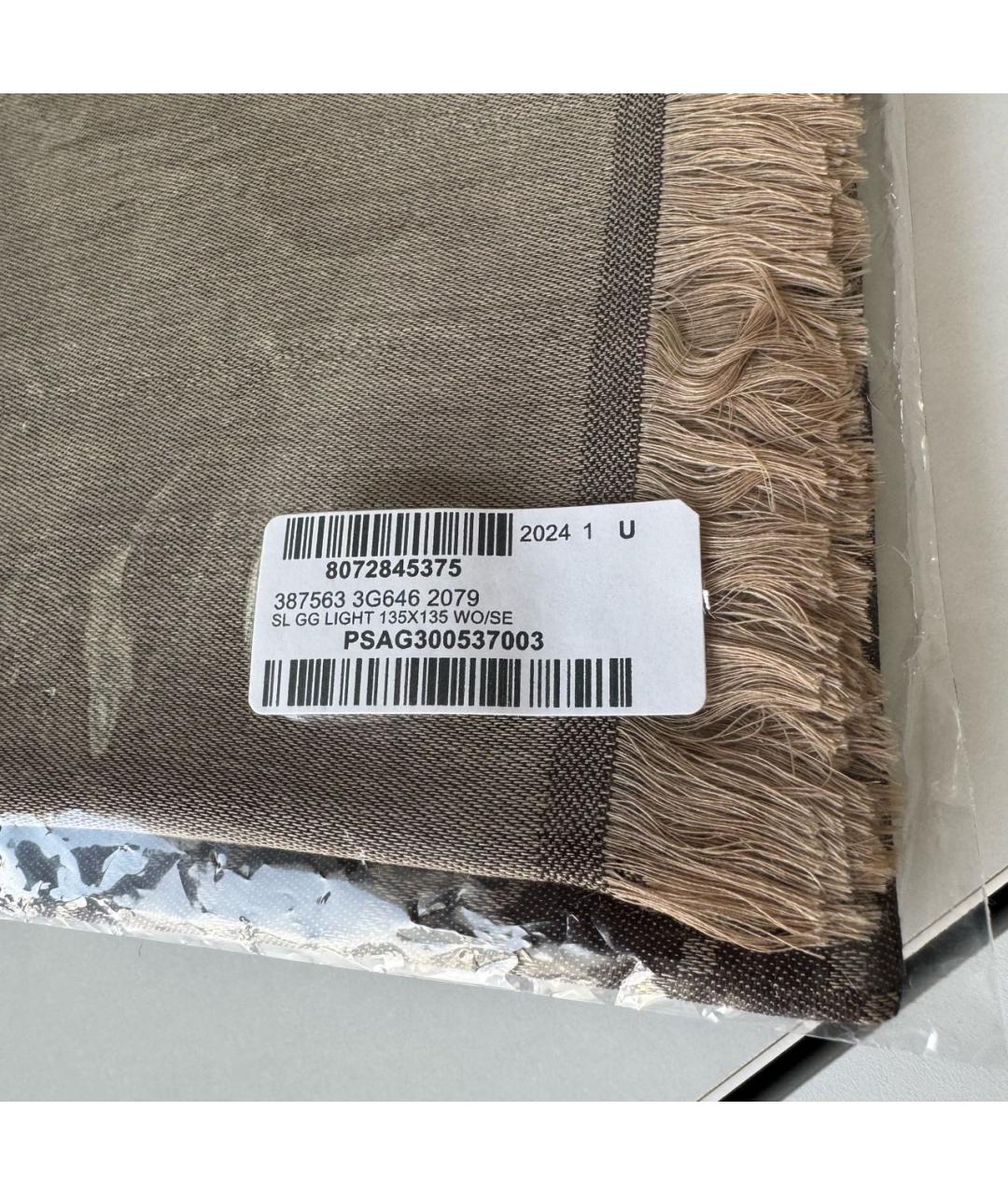 GUCCI Коричневый шерстяной платок, фото 8