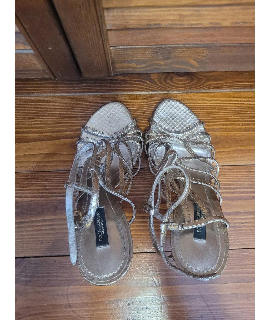 DOLCE&GABBANA Золотые кожаные босоножки, фото 3