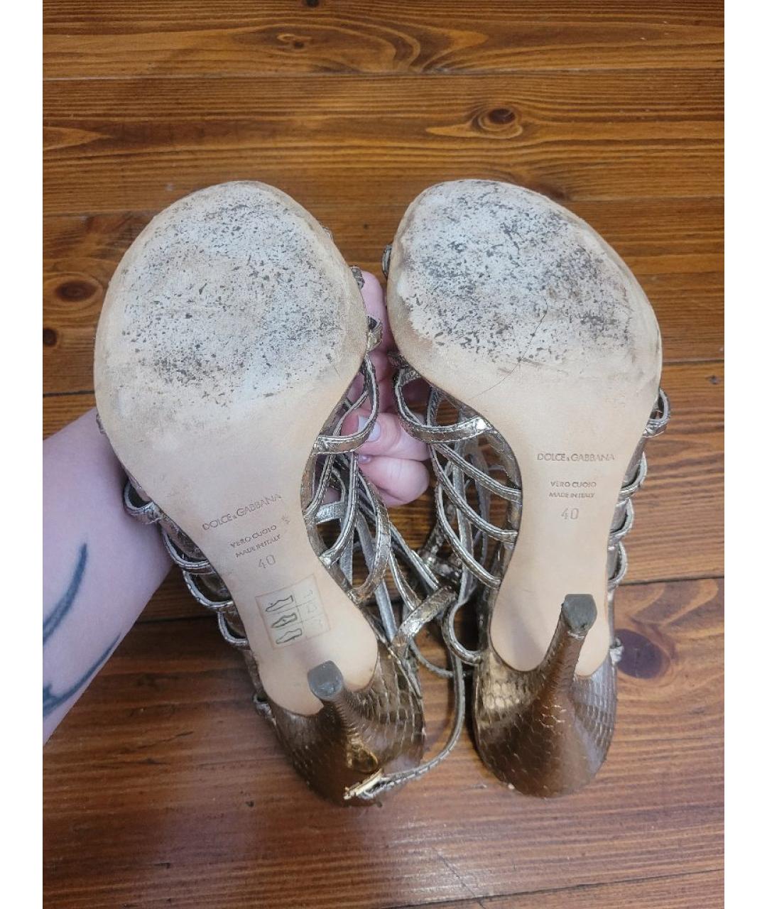 DOLCE&GABBANA Золотые кожаные босоножки, фото 6