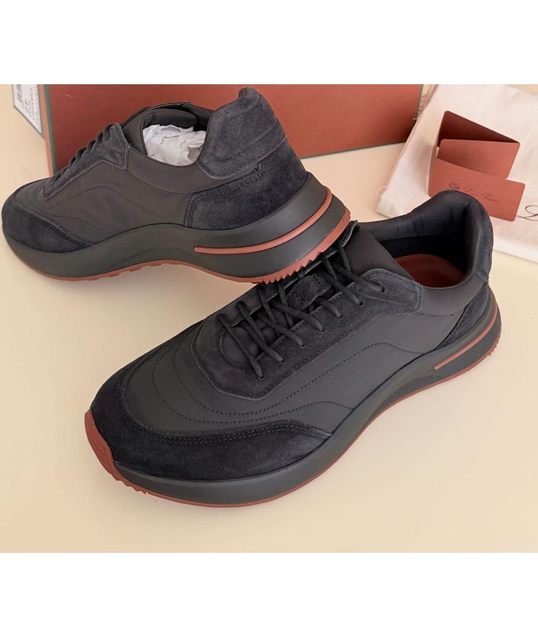 LORO PIANA Черные текстильные низкие кроссовки / кеды, фото 2