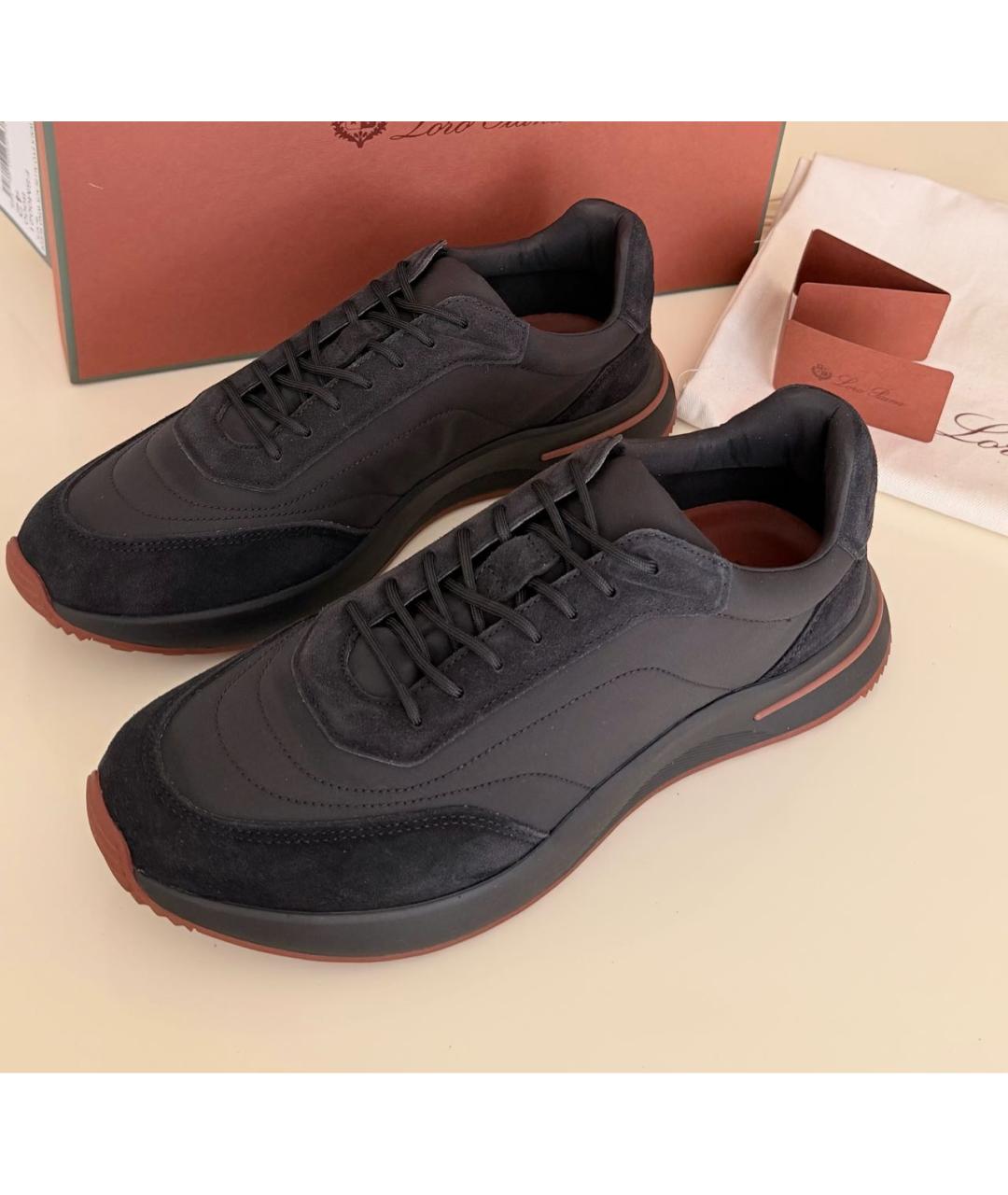 LORO PIANA Черные текстильные низкие кроссовки / кеды, фото 4