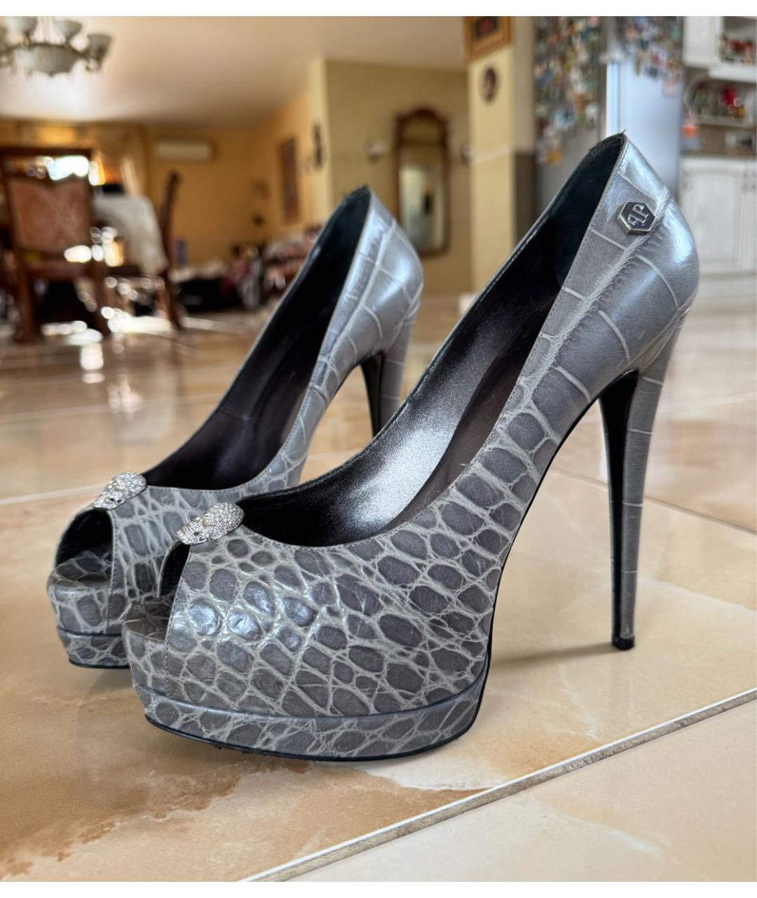 PHILIPP PLEIN Серые кожаные туфли, фото 7