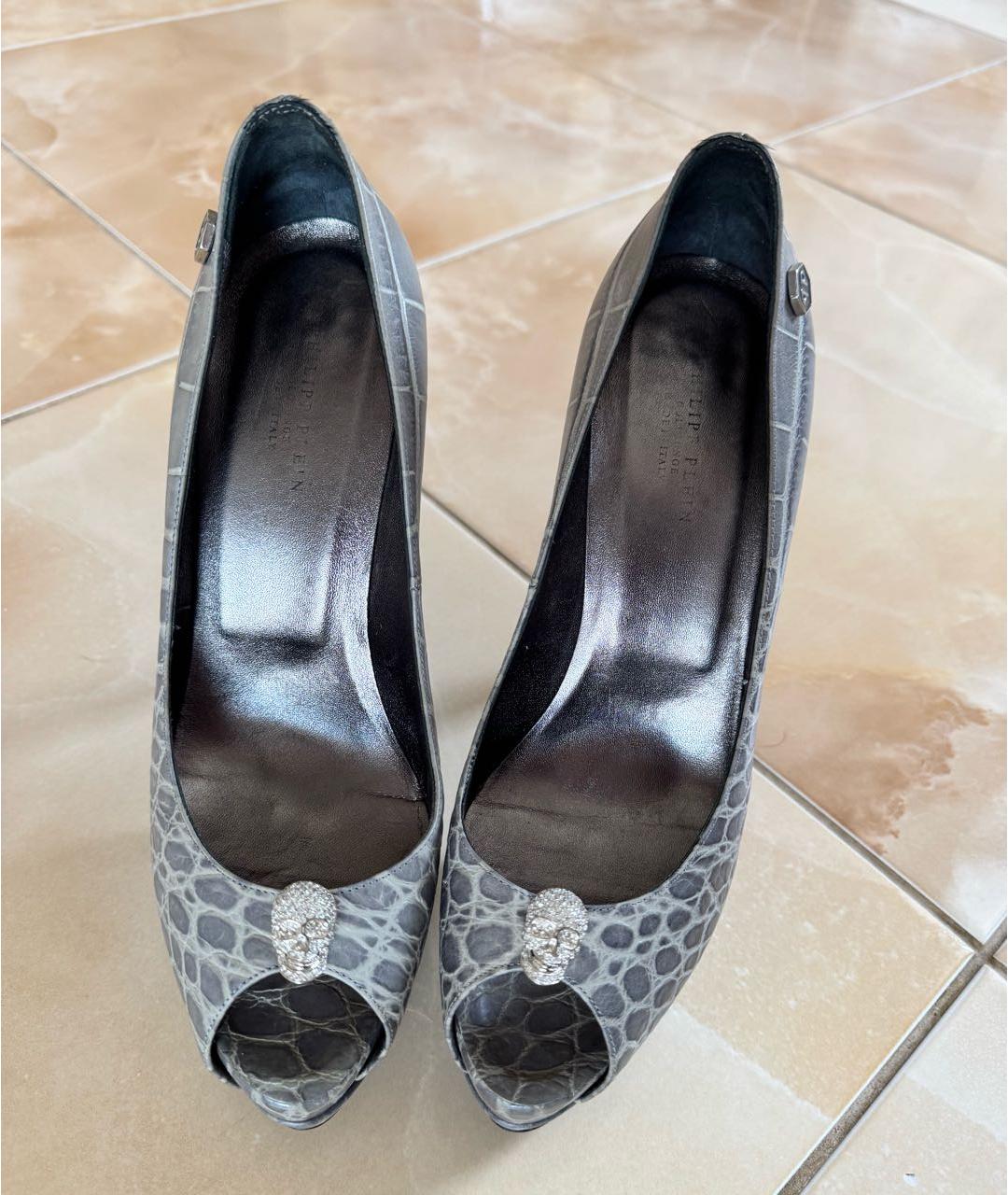 PHILIPP PLEIN Серые кожаные туфли, фото 2