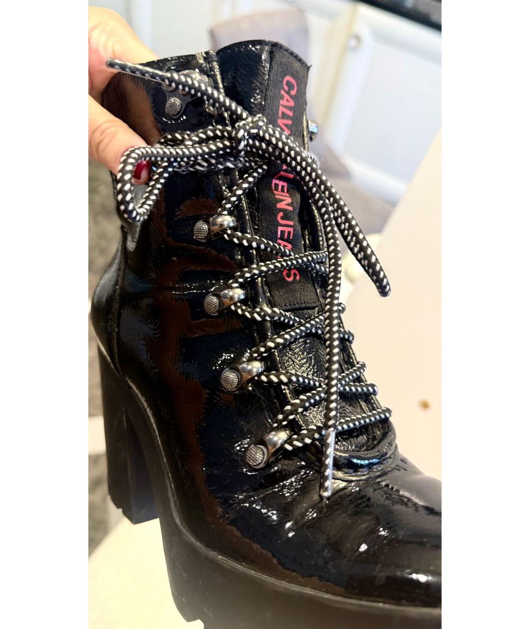 CALVIN KLEIN Черные ботильоны из лакированной кожи, фото 6