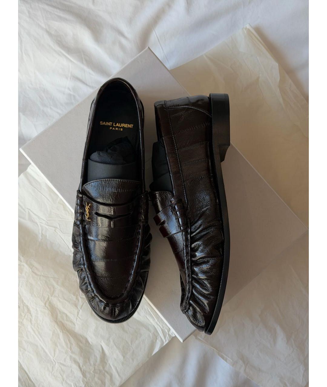 SAINT LAURENT Коричневые кожаные лоферы, фото 4