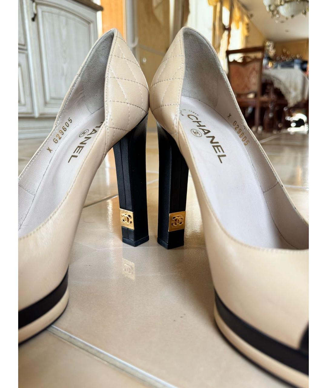 CHANEL Бежевые кожаные туфли, фото 5