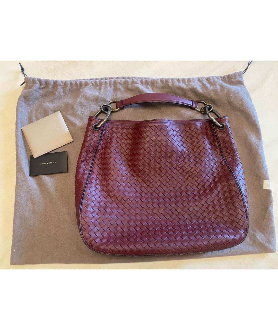BOTTEGA VENETA Бордовая кожаная сумка тоут, фото 6