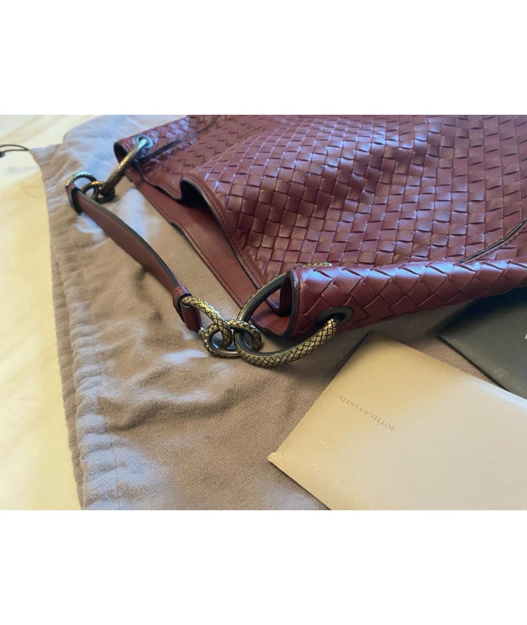 BOTTEGA VENETA Бордовая кожаная сумка тоут, фото 5