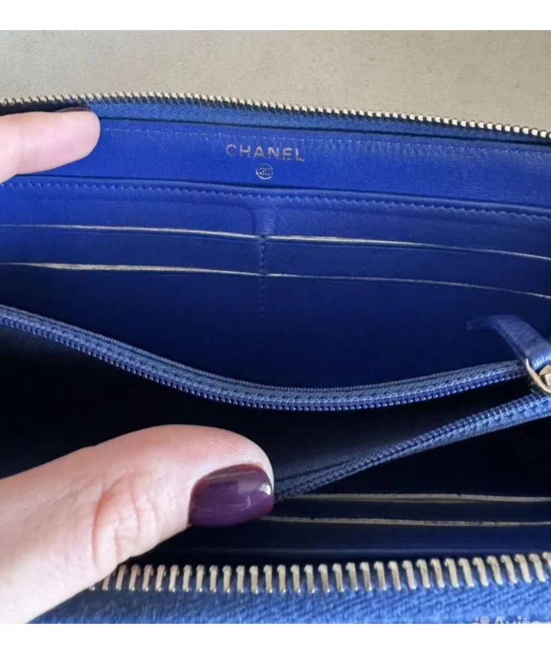 CHANEL Темно-синий кожаный кошелек, фото 3
