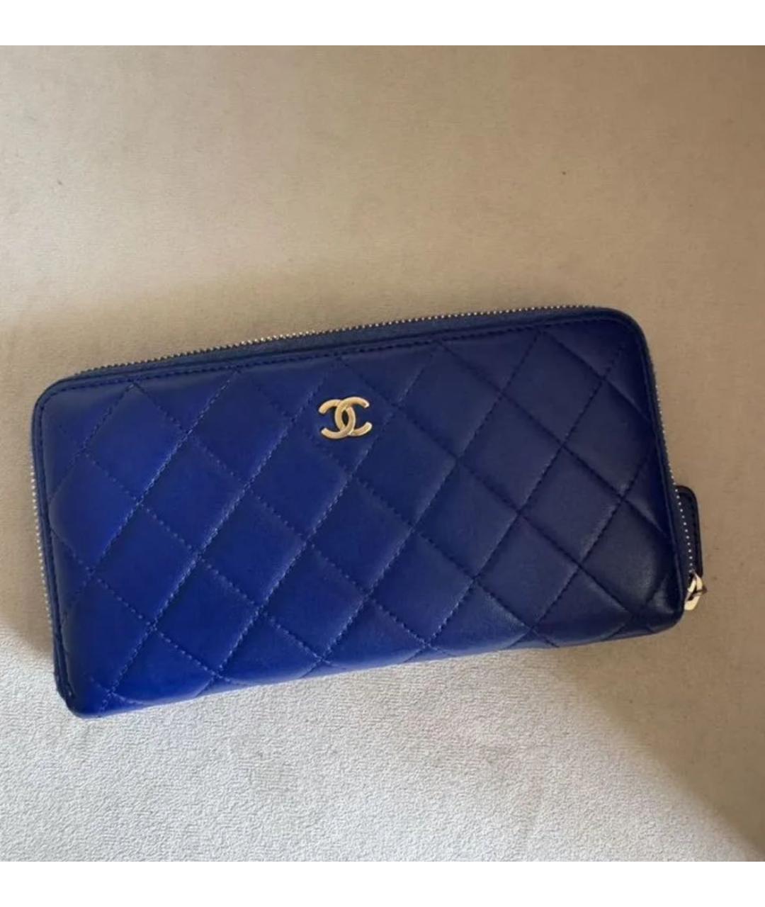 CHANEL Темно-синий кожаный кошелек, фото 2