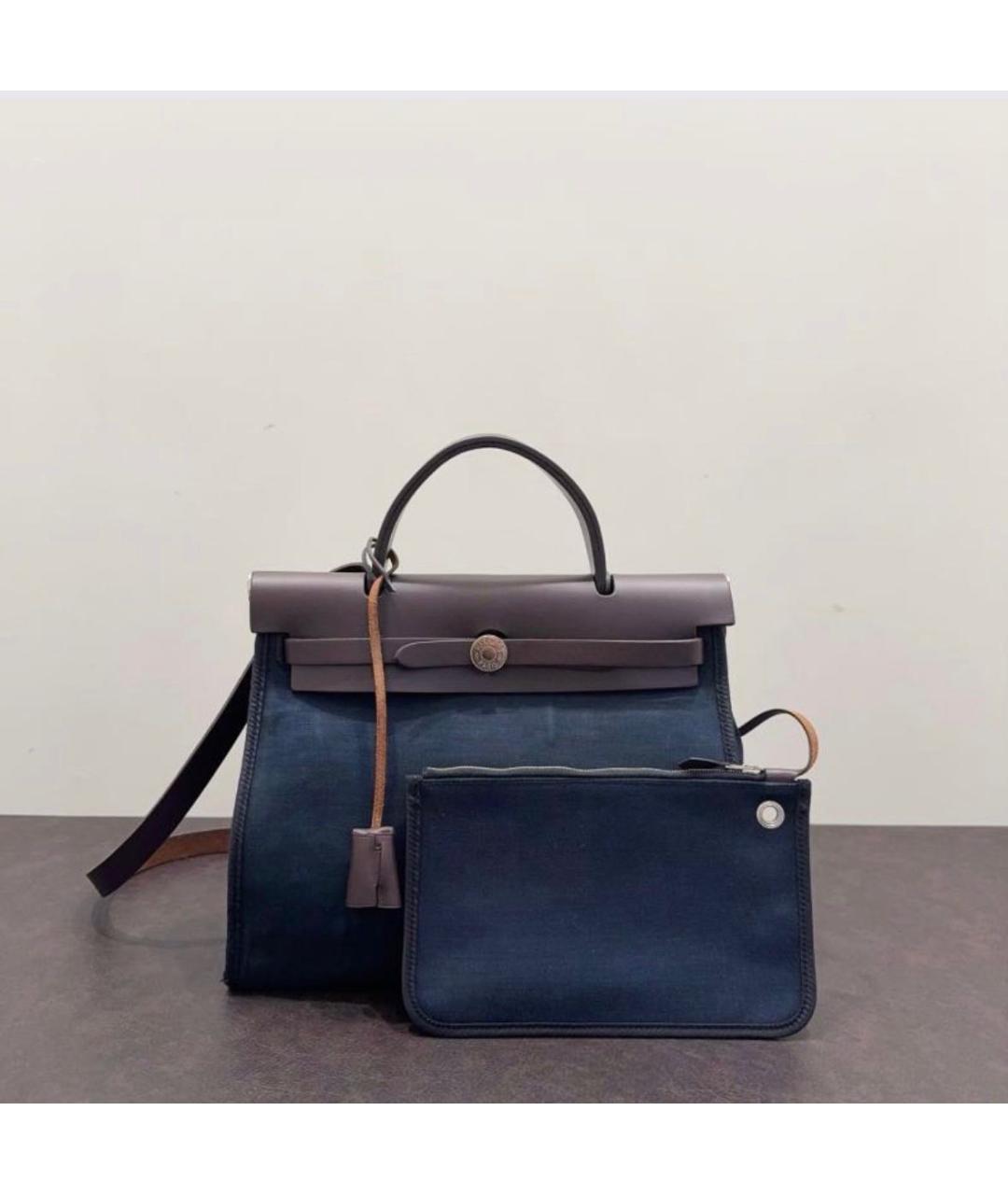 HERMES Темно-синяя тканевая сумка через плечо, фото 6
