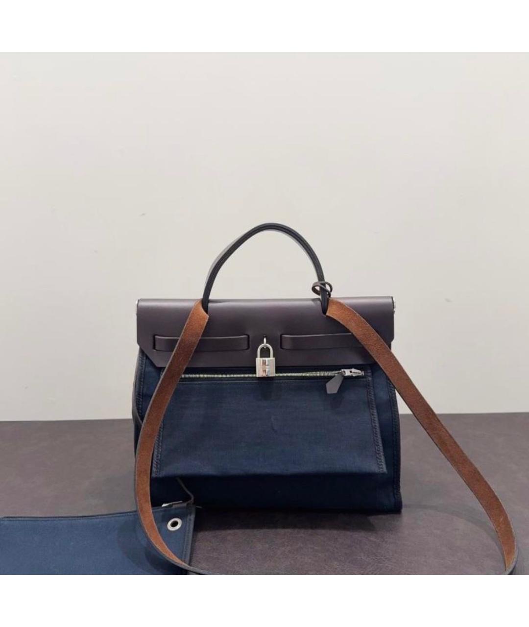 HERMES Темно-синяя тканевая сумка через плечо, фото 3