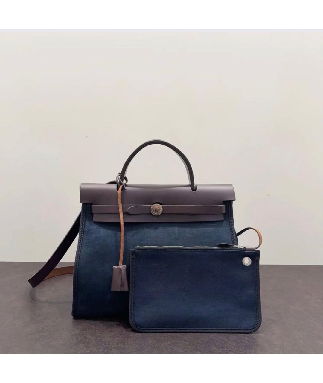 HERMES Темно-синяя тканевая сумка через плечо, фото 2