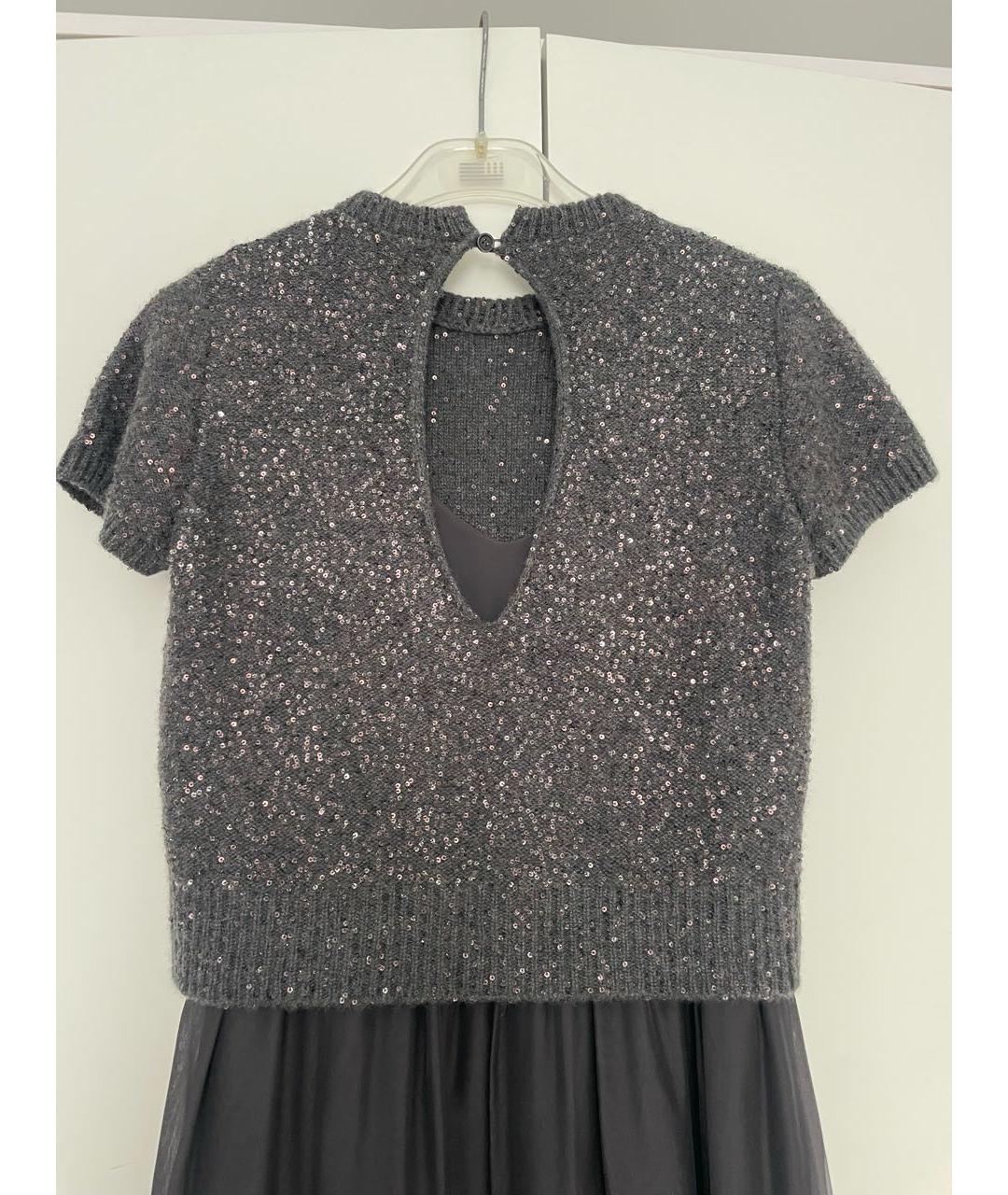 BRUNELLO CUCINELLI Антрацитовое шелковое коктейльное платье, фото 3