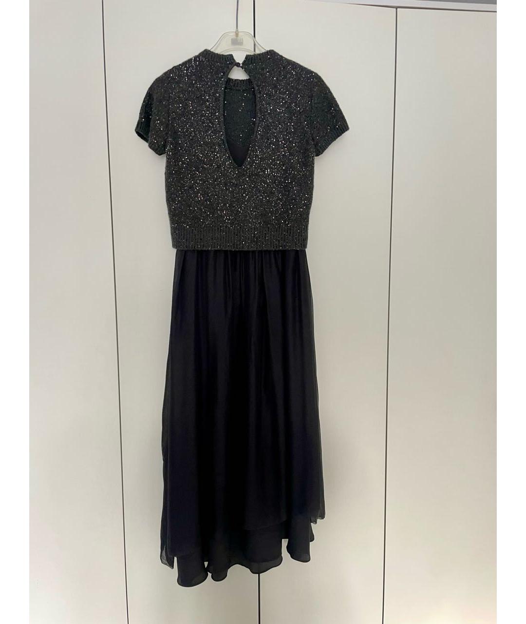 BRUNELLO CUCINELLI Антрацитовое шелковое коктейльное платье, фото 6