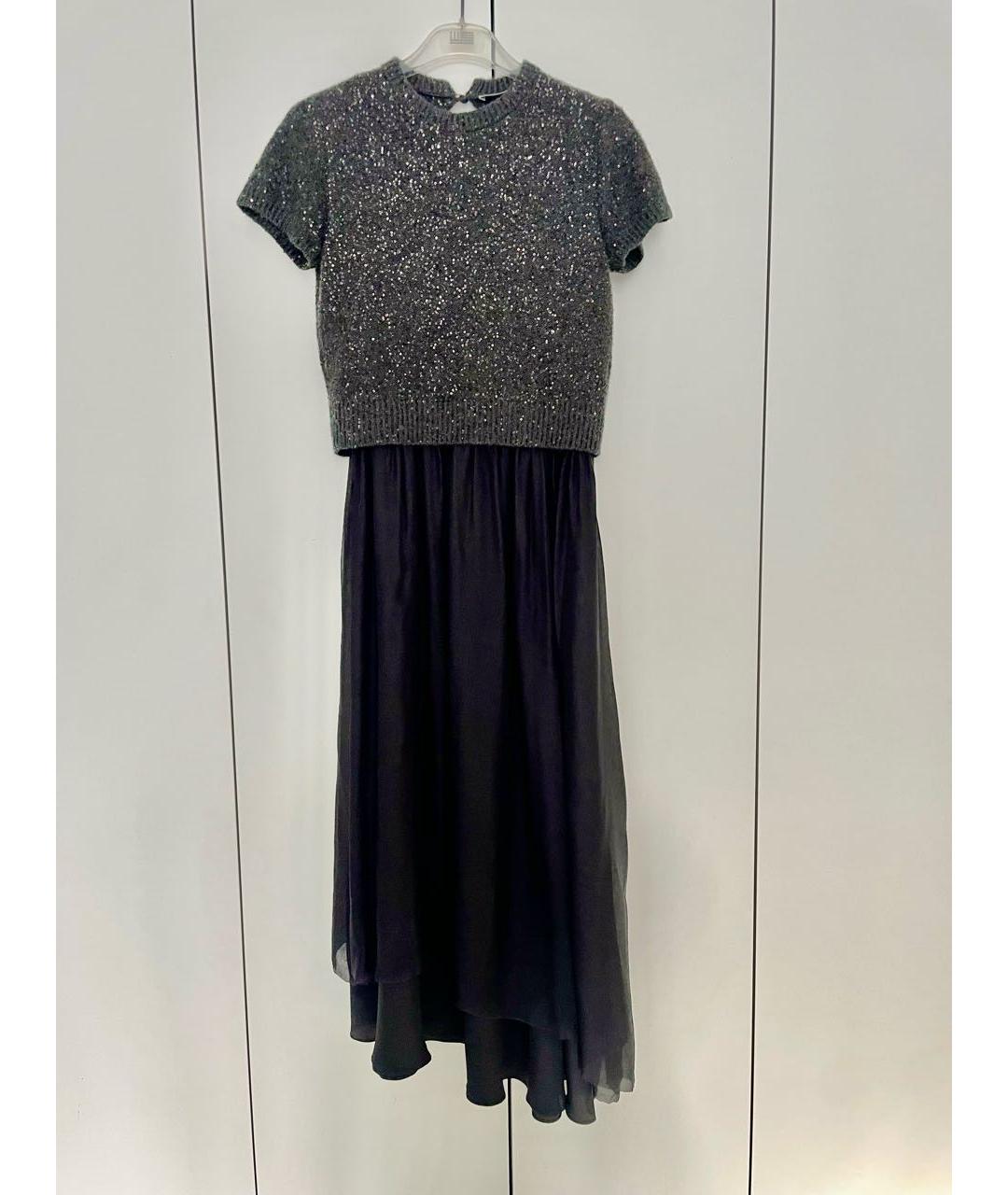 BRUNELLO CUCINELLI Антрацитовое шелковое коктейльное платье, фото 9