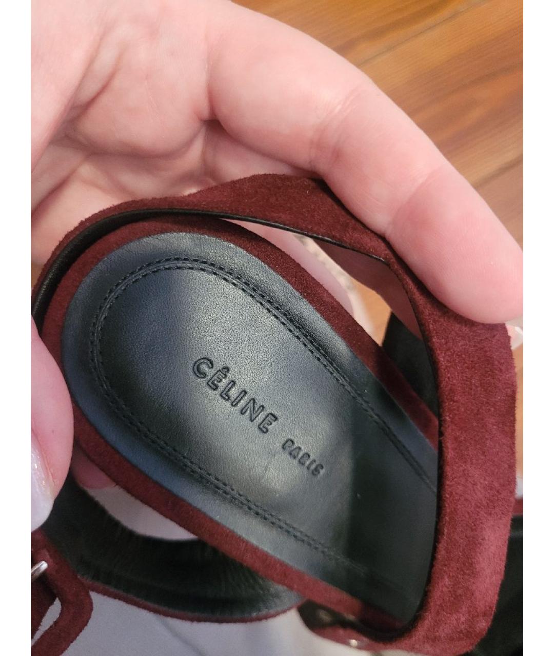 CELINE Бордовые замшевые босоножки, фото 5