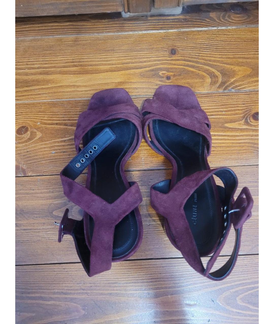 CELINE Бордовые замшевые босоножки, фото 3