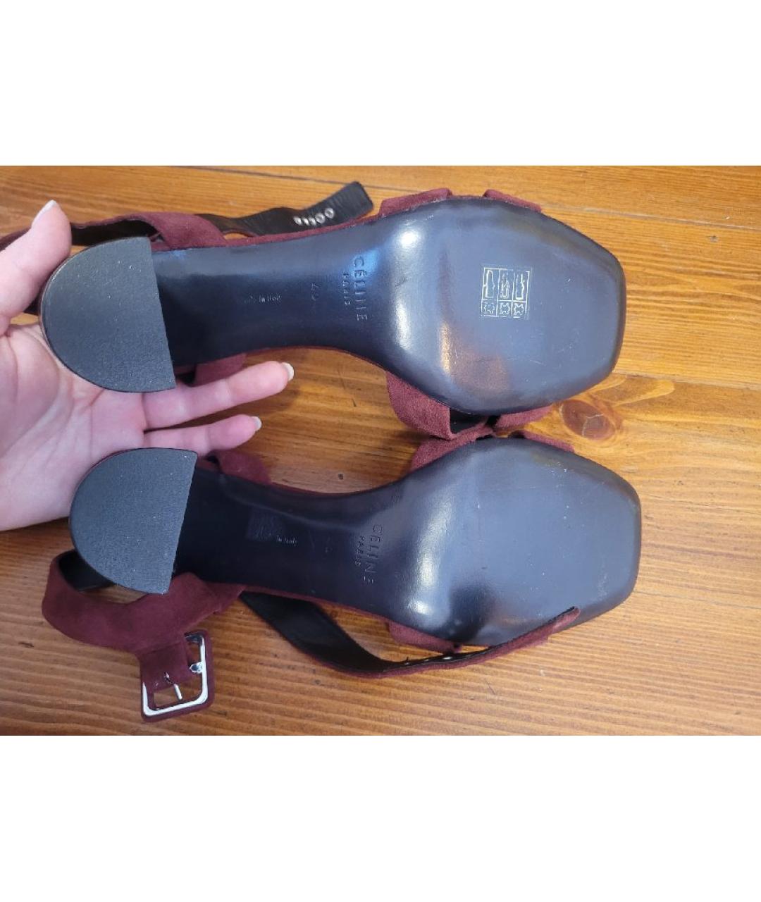 CELINE Бордовые замшевые босоножки, фото 6