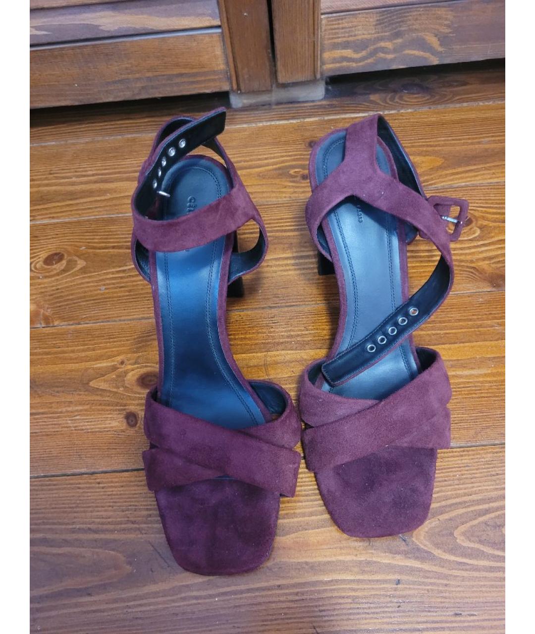 CELINE Бордовые замшевые босоножки, фото 2