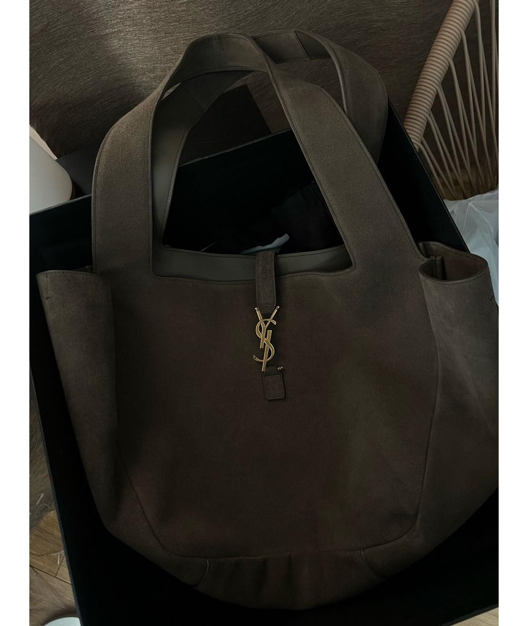 SAINT LAURENT Серая замшевая сумка тоут, фото 7