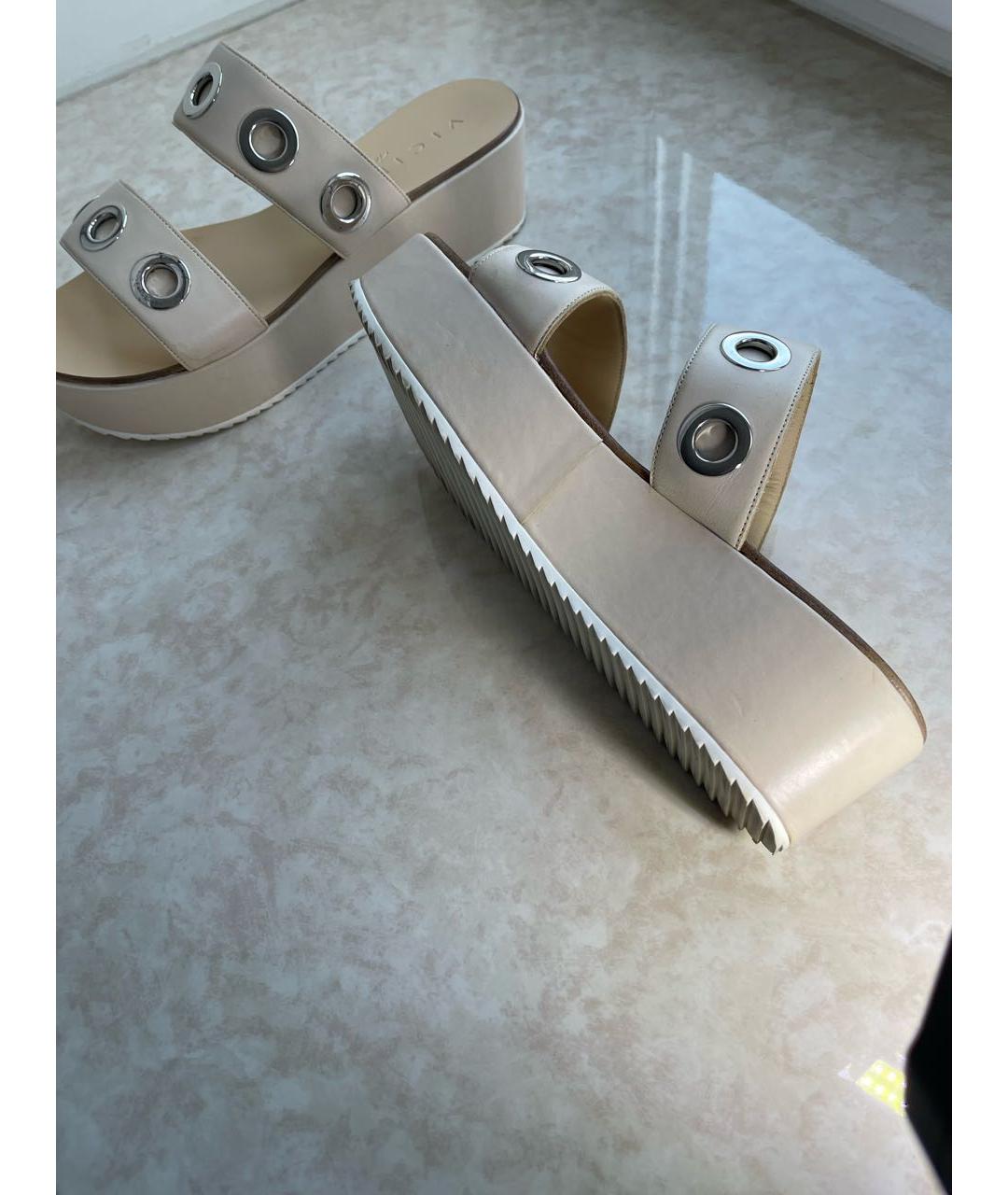 VICINI Бежевые кожаные шлепанцы, фото 9
