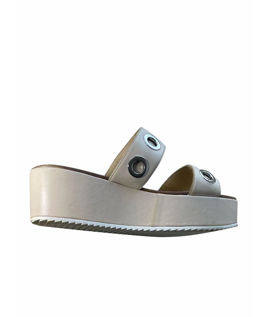 VICINI Бежевые кожаные шлепанцы, фото 1