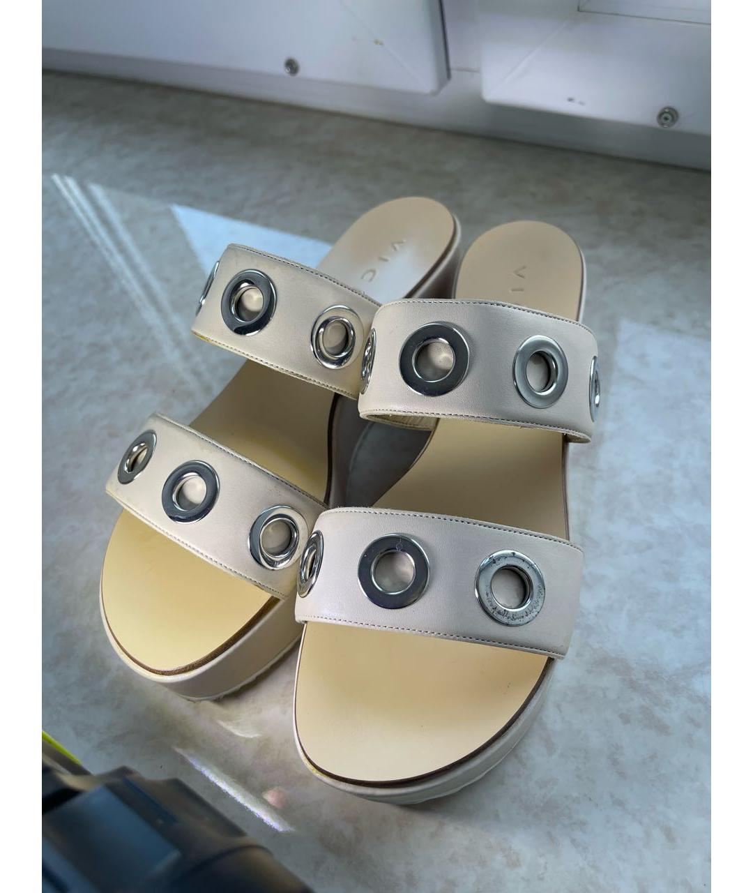 VICINI Бежевые кожаные шлепанцы, фото 3