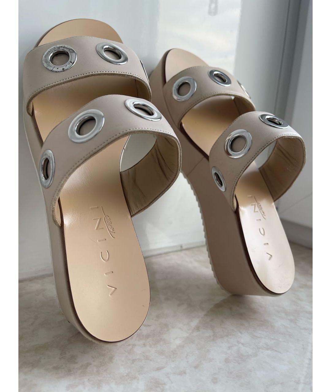 VICINI Бежевые кожаные шлепанцы, фото 5