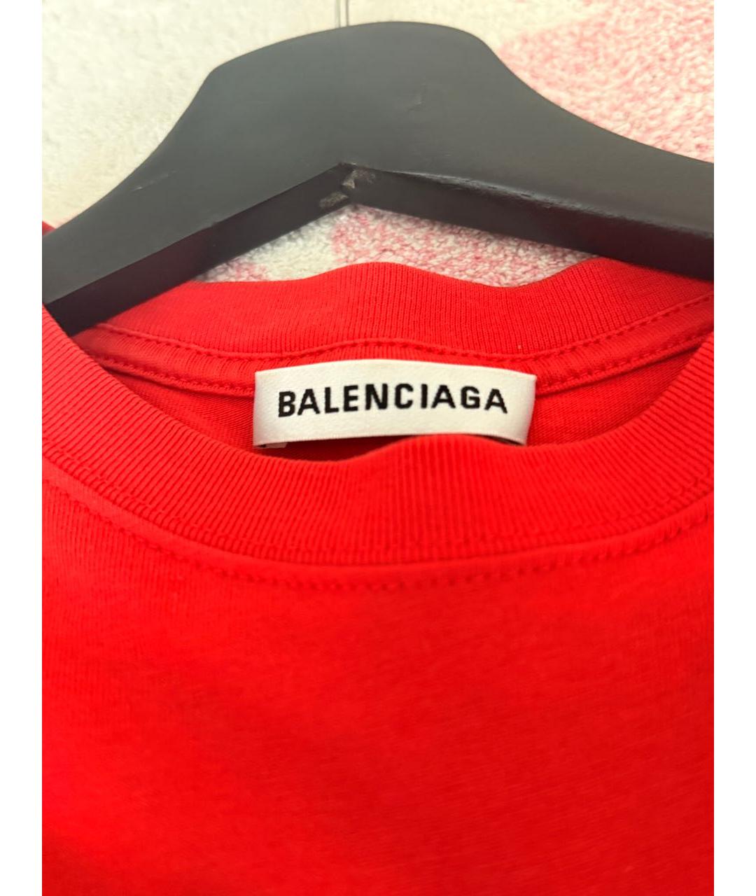 BALENCIAGA Красная хлопко-эластановая футболка, фото 4