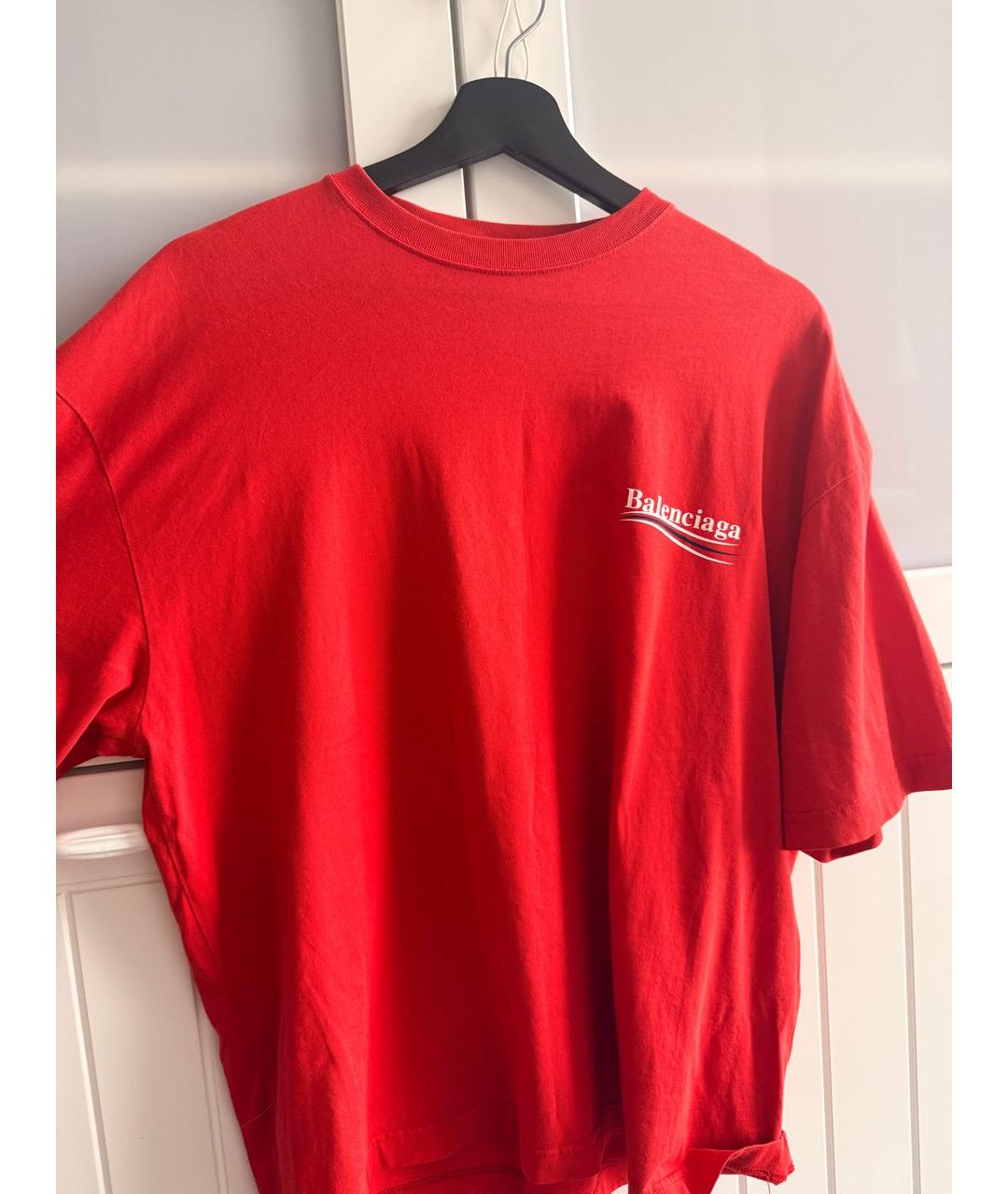 BALENCIAGA Красная хлопко-эластановая футболка, фото 7