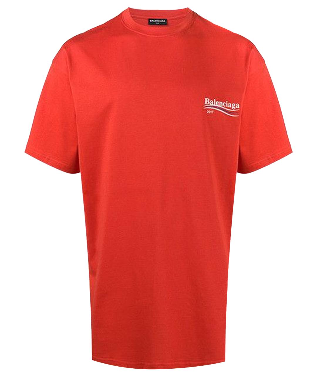 BALENCIAGA Красная хлопко-эластановая футболка, фото 1