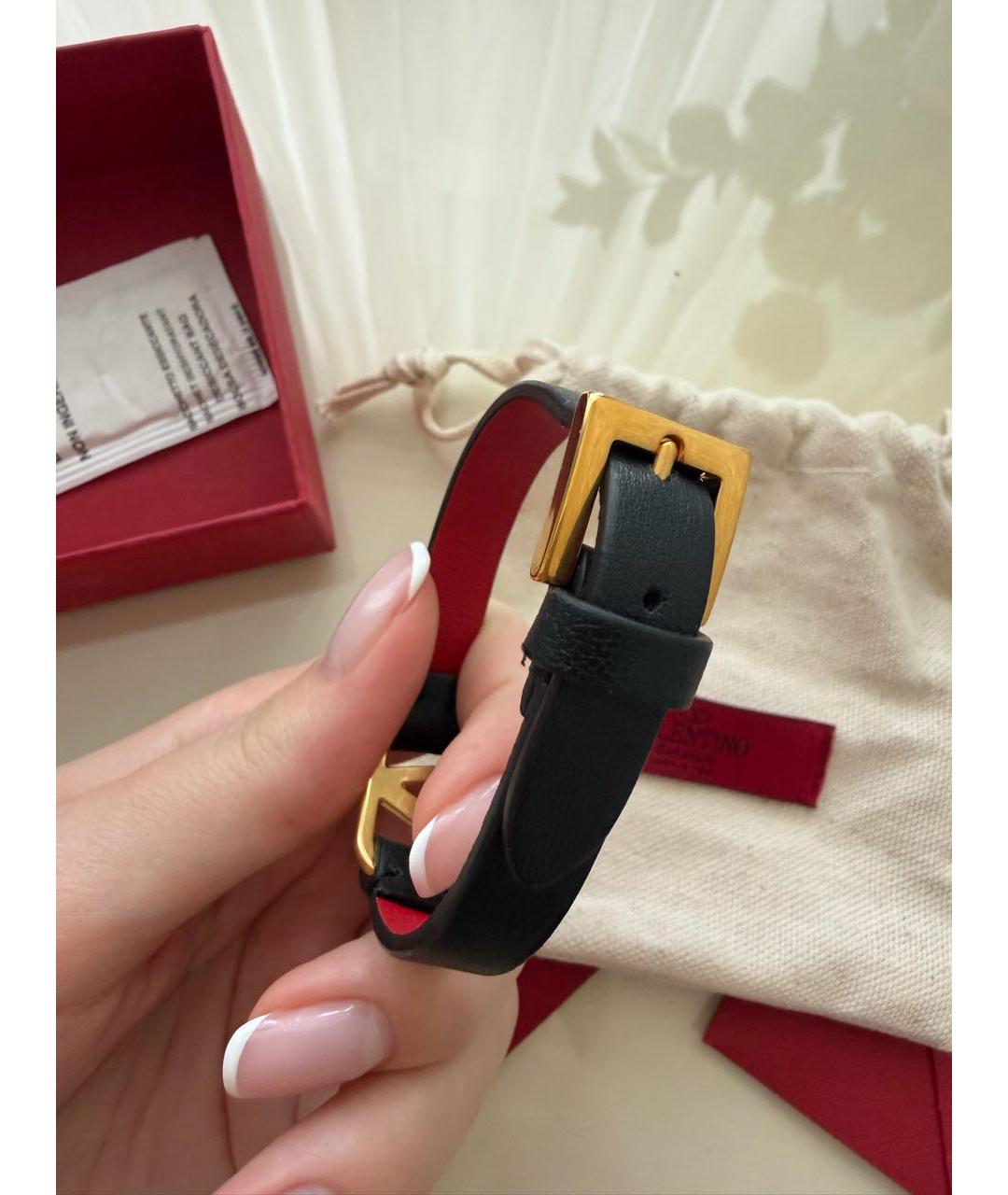VALENTINO Черный кожаный браслет, фото 6